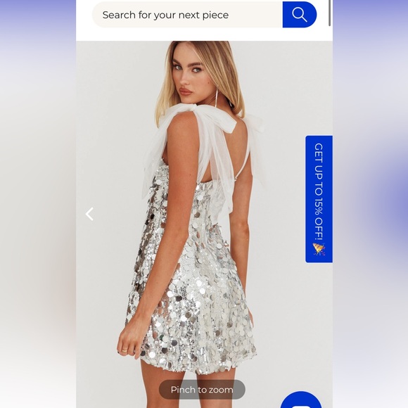 Selfie Leslie MYKONOS MORNING TIED SHOULDER SEQUIN MINI DRESS SILVER - Picture 5 of 6